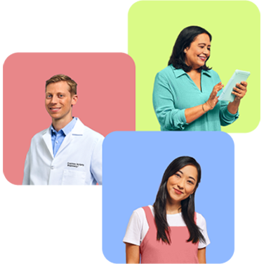 Farmacéutico y dos clientes felices